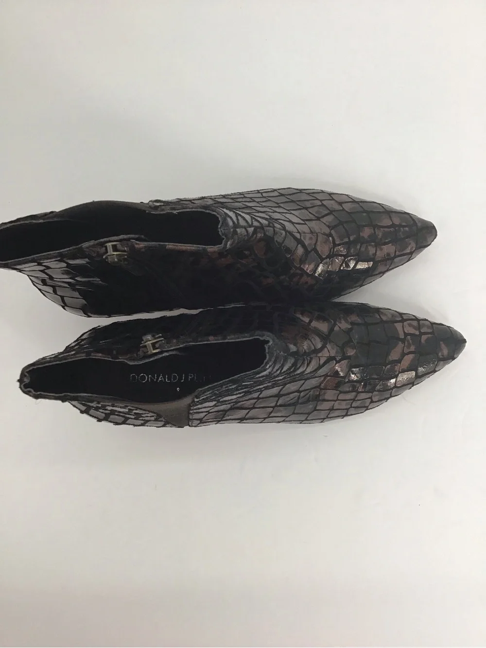 Donald J Pliner Geeo Croc-Embossed Leather Metallic Bronze Ankle Boot Size 6.5